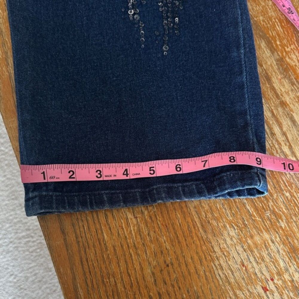 Quacker Factory Sequin Jeans Womens 18 Straight Leg Elastic Waist Cotton Blue - Picture 10 of 11